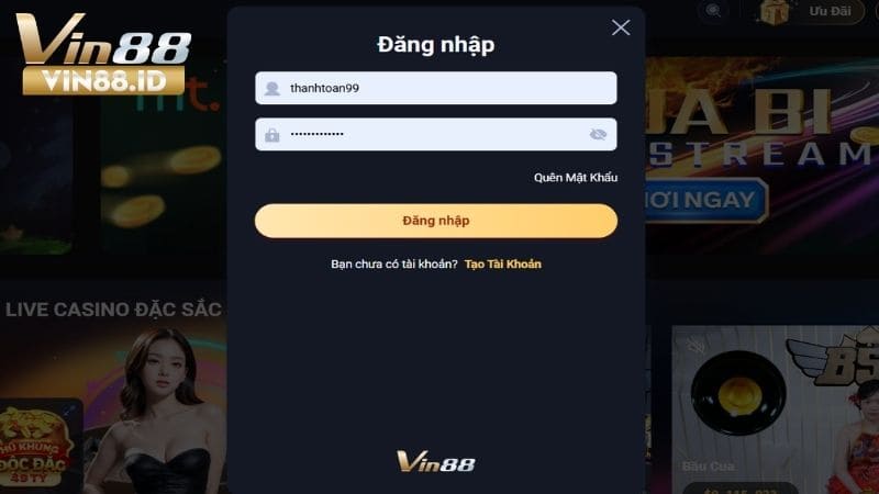 2 Bước Đăng nhập VIN88 Nhanh Chóng Và Đơn Giản ĐIền vào biểu mẫu đăng nhập VIN88