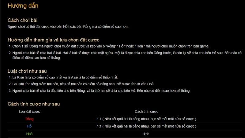 Rồng Hổ Online - Tìm Hiểu Luật Chơi Chi Tiết Nhất Tại Casino VIN88 Luật chơi rồng hổ cơ bản