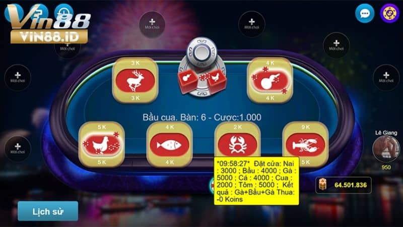 Bầu Cua Online – Trò Chơi Hấp Dẫn Không Thể Bỏ Lỡ Tại Game Bài VIN88 Giao diện bầu cua online